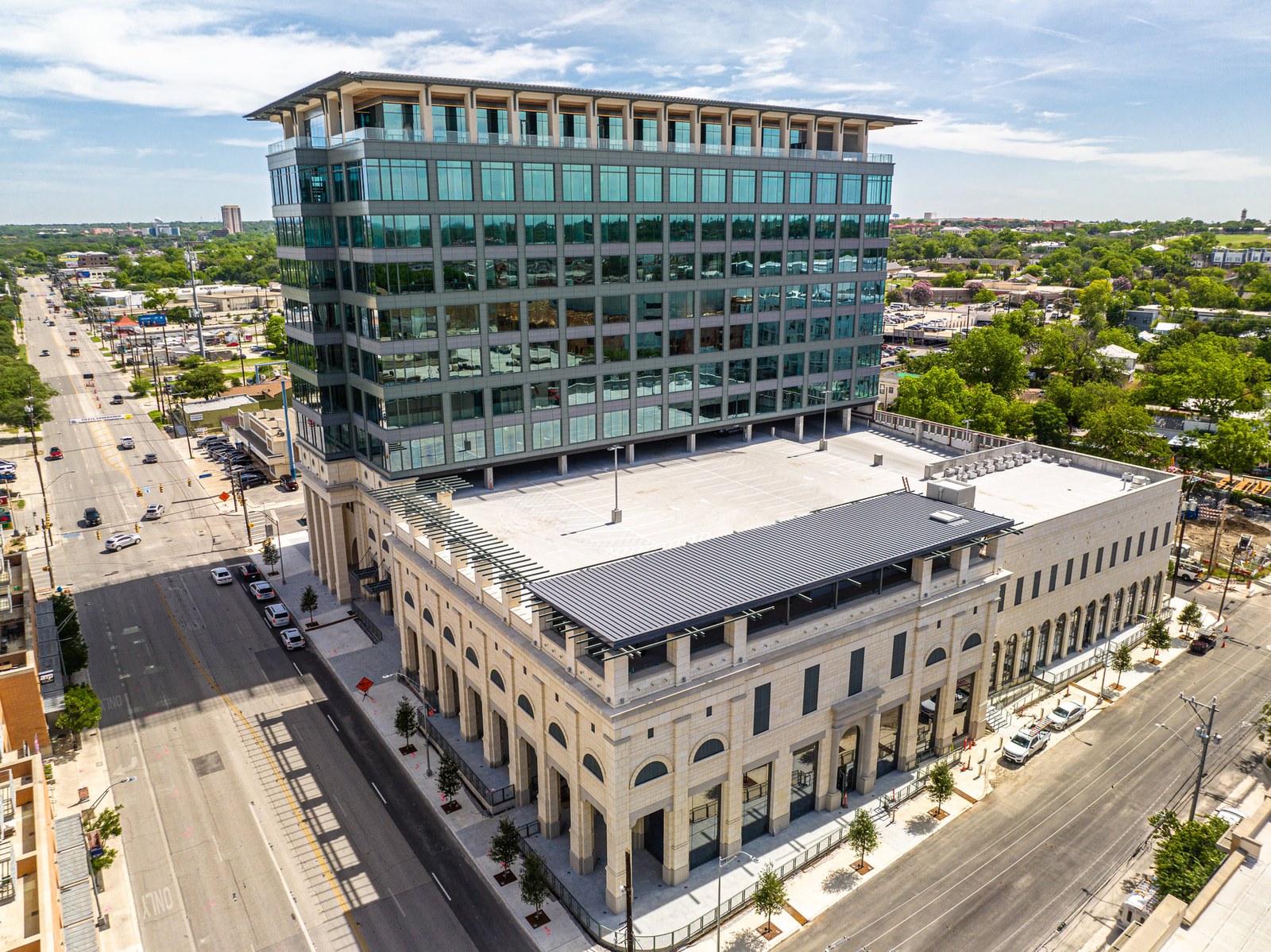 Aerial view of a San Antonio office building